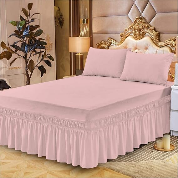 Extra Deep Frilled Valance Fitted Sheet King Size Bed, Plain Dyed Polycotton Valances King Size Baby Pink 150 X 198 + 25 cm + Frill 40 cm