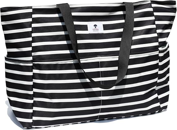 ESVAN Large Foldable Beach Bag for for Women with Dry Wet Compartment Waterproof Sandproof Travel Gym Picnic Handbag