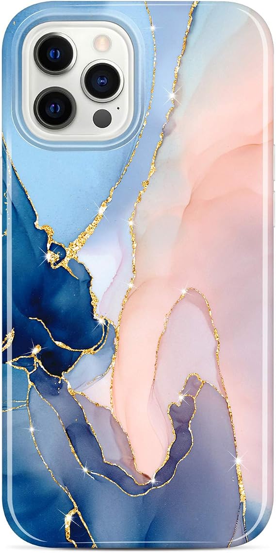 JAHOLAN Case Compatible with iPhone 12 and iPhone 12 Pro Gold Glitter Sparkle Marble Design Clear Bumper TPU Soft Rubber Silicone Cover Phone Case 6.1 inch 2020 Purple