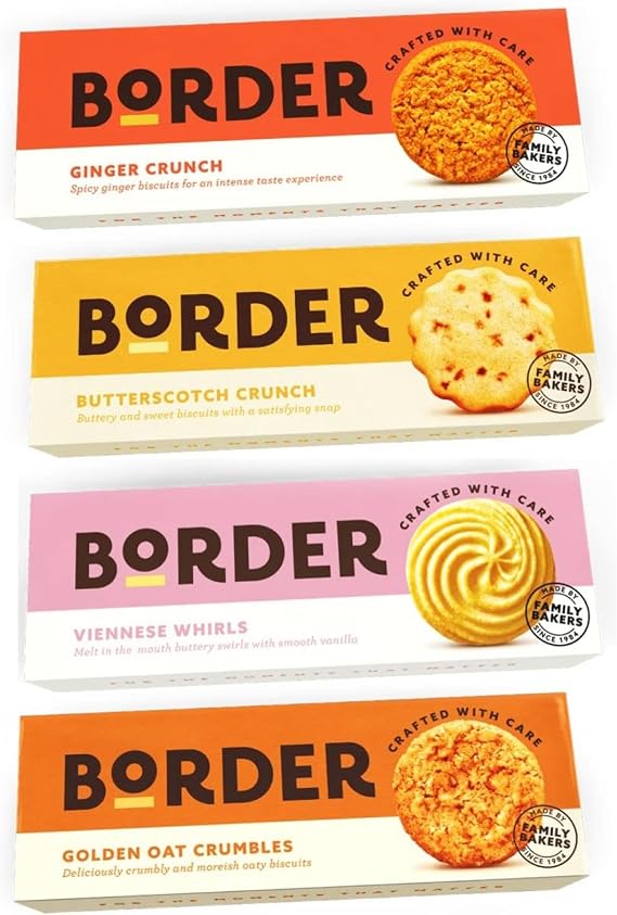 Border Biscuits Variety Pack (4 Pack) – Butterscotch Crunch, Golden Oat Crumbles, Viennese Whirls & Ginger Crunch Perfect for sharing, gifting, or enjoying on your own