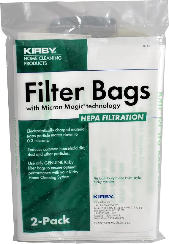 Kirby HEPA Filter Bags 2-Pack, Part #205814 | Genuine Kirby OEM | Fits Avalir, Sentria, G Series | F-Style & Twist-Style