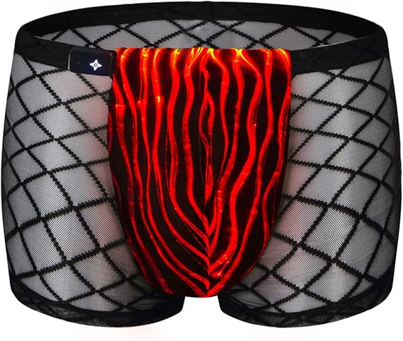 lumisonata Men's Underwear Led Sexy Boxer Briefs Light Up Mesh Lace Panties Luminous Swimsuit Low Rise Shorts for Party