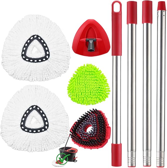 Spin Mop Head, Scrubber, Base, Handle Replacement for O-Cedar EasyWring 1-Tank System, Mop Scrub Brush Head Microfiber Refills, Handle (30"-58") for for Ocedar Spin Mops, Washable Floor Cleaning