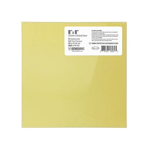 Gizmo Dorks PEI Sheet 8" x 8" (203mm x 203mm) 1mm Thick 3D Printer Build Surface Ultem 1000, Made in The USA