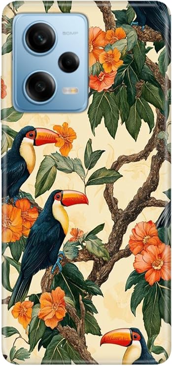 Xiaomi Redmi Note 12 Pro 5G ile Uyumlu Kılıf, Papağan Temalı Desenli, Darbe Emici Silikon