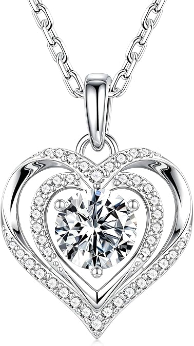 MOOSEA Double Heart Moissanite Necklace, 1-3 Carat Lab Created Moissanite