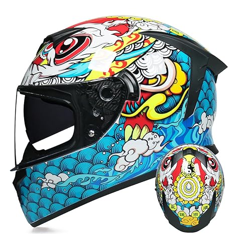 Vintage Full Face Motorcycle Helmet, ECE Approved, Retro Classic Crash Racing Touring Helmet, Scooter Full Face Helmet 6,M=57-58CM