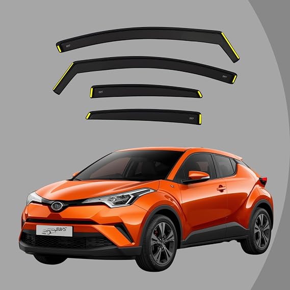 Premium Wind Deflectors For Toyota C-HR/CHR MK1 5 Door 2016-2021 4pcs - Keep Your Car Ventilated in Rain - Reduce Wind Turbulence - 4pc Set, Tinted In-Channel Type Rain Visors Shields (BWS)