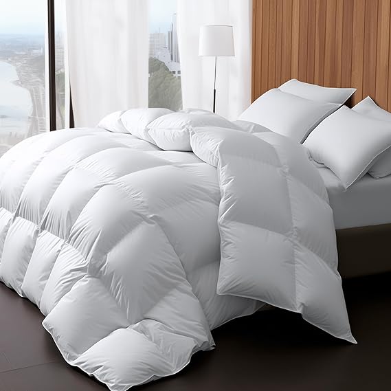 Luxury Goose Feather Down California King Comforter 850+ Fill-Power, Fluffy and Cozy Duvet Insert with 1000T 100% Cotton, All Season Premium Medium Warmth Down Comforter