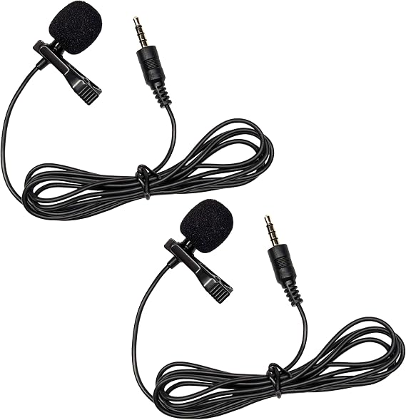 2-Pcs Omnidirectional Lavalier Microphone for iPhone & Tablet - External Clip On Mini Lapel Mic for Video Recording & Vlogging with 3.5mm Connector, Windscreen