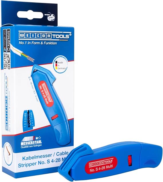 WEICON Cable Stripper No. S 4-28 Multi | Integrated Stripping Function | High Safety | Adjustable Cutting Depth | for Round Cables | Working Range 4-28 mm