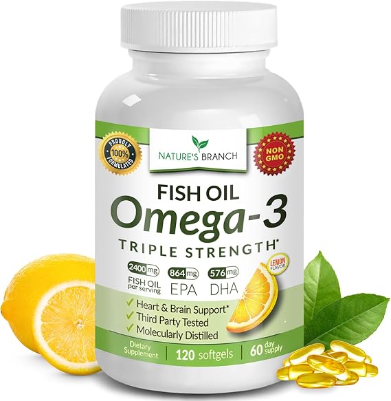 Triple Strength Omega 3 Fish Oil for Heart Health, Brain & Eyes Burpless
