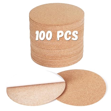 Self-Adhesive Cork Sheets for DIY Coasters, 4 Inch Round, 100 Pcs