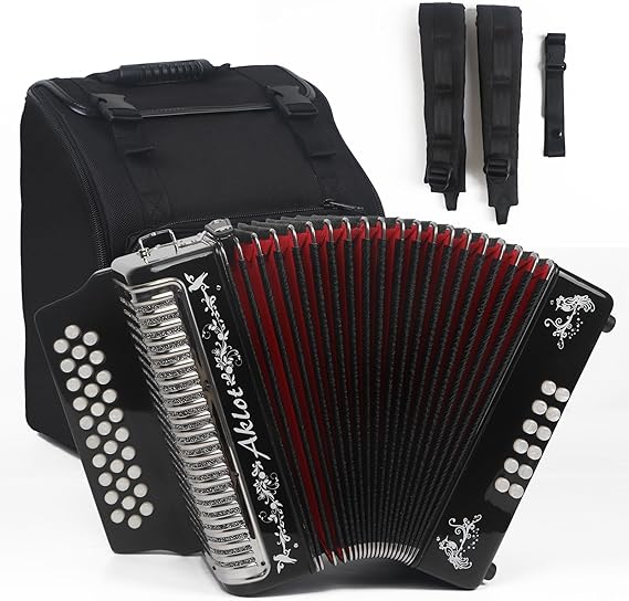 AKLOT Accordion: 31 Key 12 Bass F/B/E for Adult, Diatonic Accordion Instruments for Beginners, with Carrying Case, Strap Black