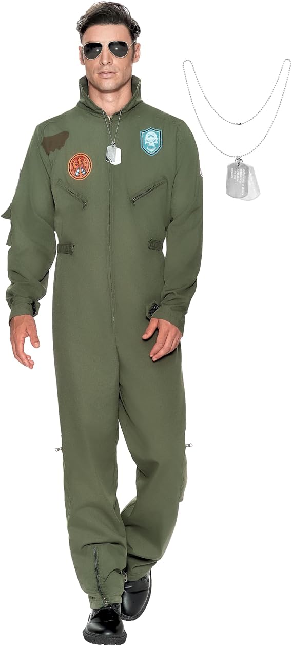 Spooktacular Creations Mens Fighter Pilot Jumpsuit Adult, Pilot Costume Men with Accessory for Halloween