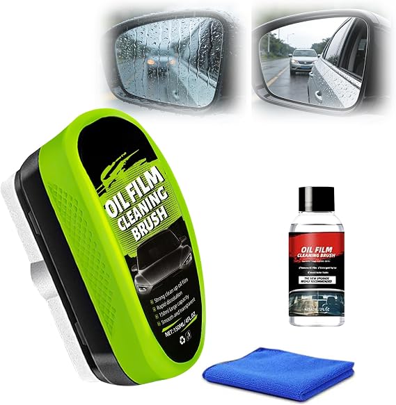 Automotive Oil Film Cleaning Brush,Car Glass Oil Film Cleaner Brush, Clear Vision Windshield Cleaner,Glass Coating Cleaner Board, Anti-Rain Fog, Improves Clarity and Safer Driving (1 Set)