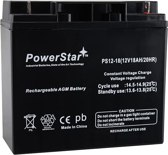 PowerStar UB12220 40696 AGM 12V 18AH 12 Volt 18 Amp Sealed Lead Acid Battery