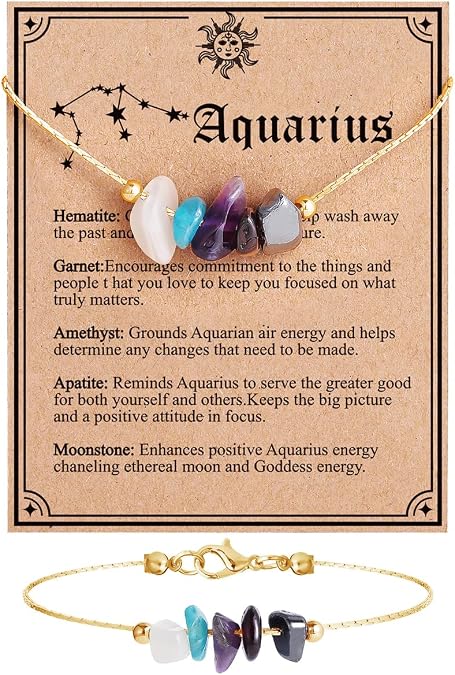 MJartoria Natural Stone Zodiac Sign Choker Necklace and Bracelet for Women Horoscope Healing Stone Astrology Jewelry Birthday Gifts