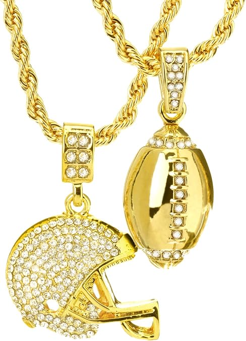 Mens Gold Silver Plated Football Helmet Pendant 4 mm 20" & 24" Double Rope Chain Set MHC 20
