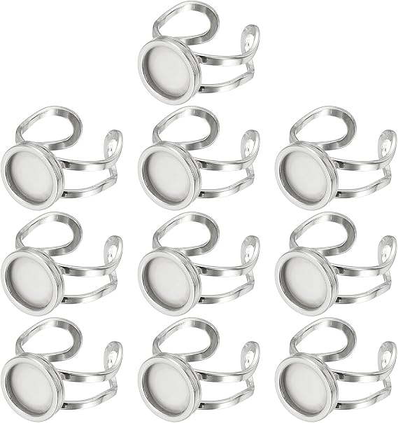 PATIKIL Stainless Ring Blank, 10mm 10 Pcs Adjustable Finger Ring Blank Base Bezel Trays Flat Pad Tray for Jewelry Making Finding DIY Carvings, Silver