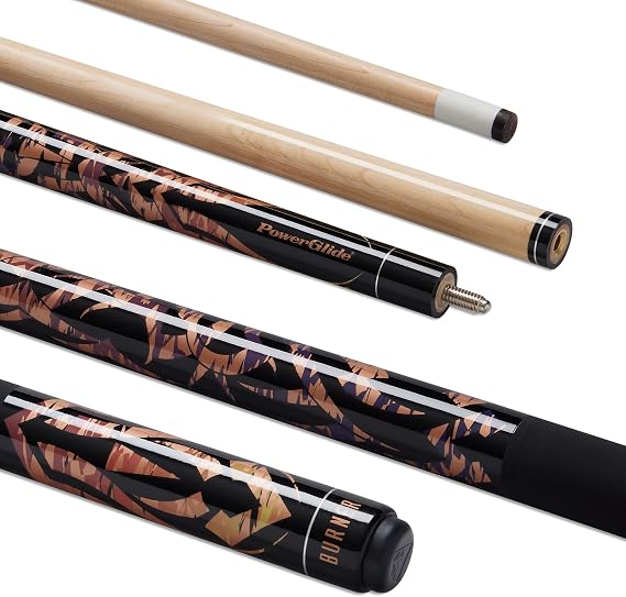 POWERGLIDE One 2-Piece Pool Cue Stick | Maple Wood Shaft & Ramin Butt with Decal | Pool Joint with Plastic Collar | Full Size 57"