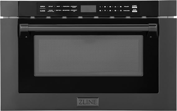 ZLINE 24" 1.2 cu. ft. Built-in Microwave Drawer with a Traditional Handle in Black Stainless Steel