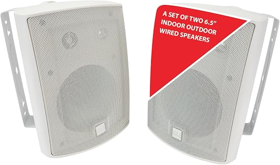 Dual Electronics LU63PW 6.5" 3-Way Indoor Outdoor Wired Speakers Pair