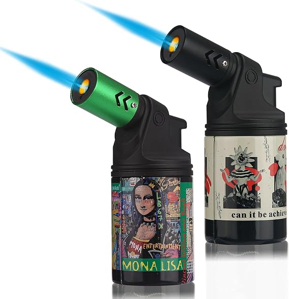 HONEST Two Pack Lighter Single Power Jet Flame Butane Lighters Refillable Adjustable Gas Lighter Windproof Lighters Shipped Without Gas (Black&Green)