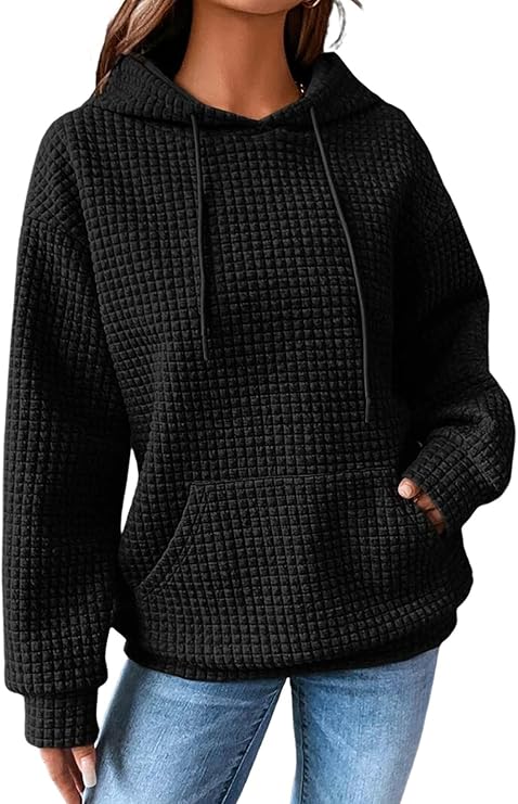 SHEWIN Women Fall Waffle Hoodies Pullover Tops Hooded Sweatshirt