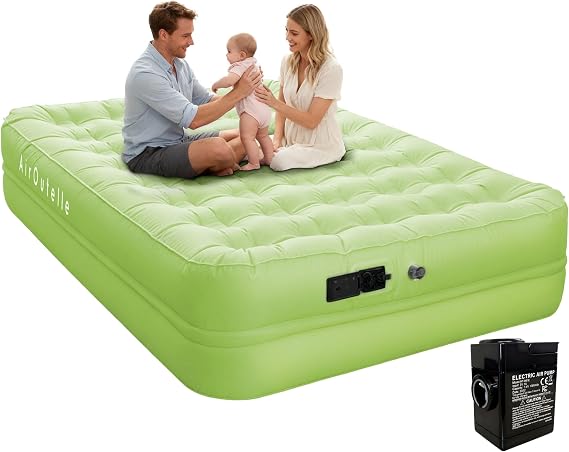 Queen 18 Inch Air Mattress Camping with Built-in Battery Pump