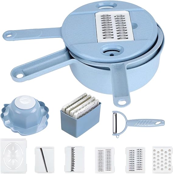 12 in 1 Multifunctional Vegetable Chopper, Vegetable Cutter, Mandoline Vegetable Slicer, with 5 Different Stainless Steel Blades, Can be Used for Peeling, Slicing, Shredding
