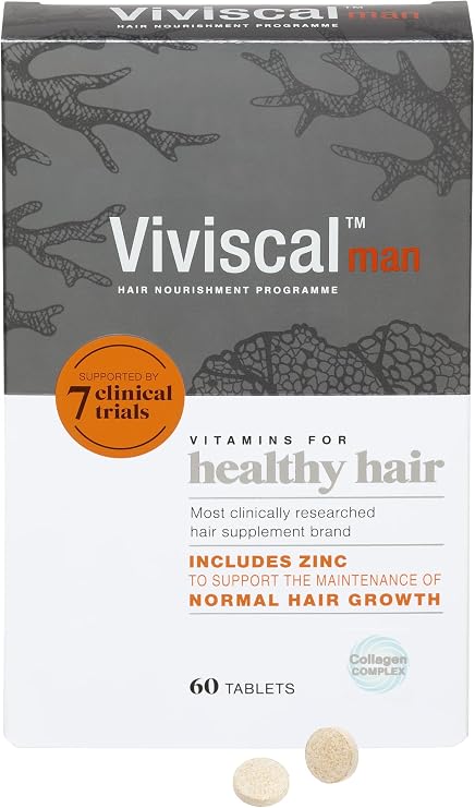 Viviscal Hair Supplement For Men, Natural Ingredients with Rich Marine Protein Complex AminoMar C, Zinc & Flax Seed, Contributes to Healthy Hair Growth, Pack of 60 Tablets, 1 Month Supply, 1 pack