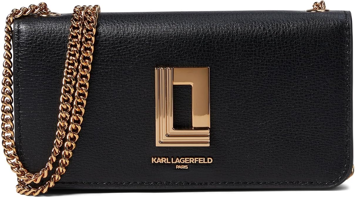 KARL LAGERFELD Paris Women's Kosette Wallet Crossbody, Black/Gold, One Size