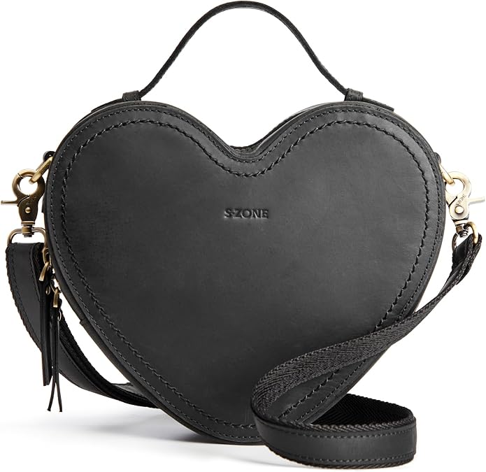 S-ZONE Leather Crossbody Bags for Women Heart Shaped Purse Small Handbag