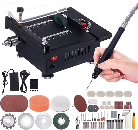 Weytoll Multi-Functional Table Saw,100W Mini Desktop Electric Saw Cutter Speed & Angle Adjustable 16MM Cutting Depth with Blade Flexible Shaft and More Accessories for Wood Plastic Acrylic