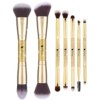 DUcare Duo End Foundation Powder Buffer Contour Brushes 2PCS + Eyeshadow Brush Set 5pcs