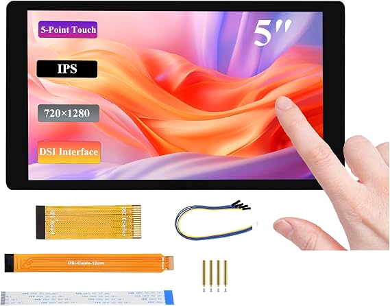 5inch DSI LCD Touch Screen 720 x 1280 IPS Capacitive Display Compatible with Raspberry Pi 5/4B/3B+/CM4/3+/3, Optical Bonding Toughened Glass Panel, DSI Interface, 5-Point Touch