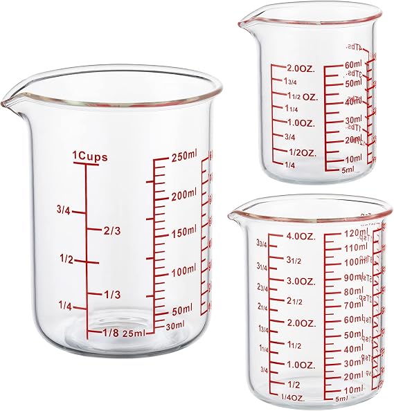 Ackers BORO3.3 Glass Measuring Cups with Spouts, 3-Piece Set, 60/120/250 ml