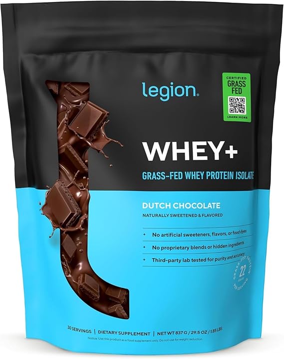 LEGION Whey+ Protein Whey Isolate from Grass Fed Cows (Chocolate, 30 Servings) - Whey Protein Isolate Powder Low Calorie, Non-GMO, Sugar Free, Lactose and Gluten Free, All Natural Protein Powder