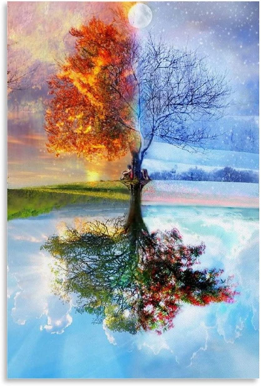 HPRT Four Season Tree of Life Poster Canvas Art Poster and Wall Art Picture Print Modern Family Bedroom Decor Posters 12x18inch30x45cm