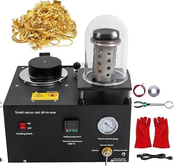 3 CFM Vacuum Investing Casting Machine 1/2 HP, 2L Lost Wax Cast Combination with A 9" Bell Jar for Jewelry Processing Factories
