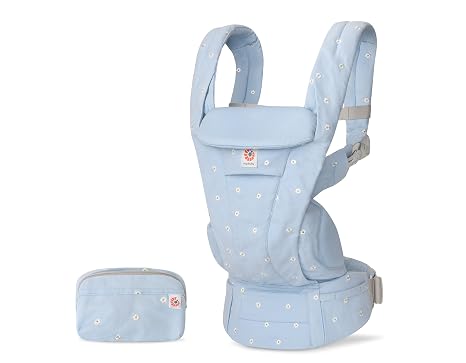 Ergobaby Omni Deluxe All-in-One Babytrage für Neugeborene ab Geburt bis 20kg Ergonomische 4-Positionen Babytrage aus 100% Baumwolle Rückentrage Baby-Tragetasche Serene Blue Flowers