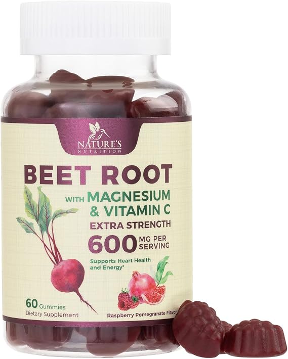 Beet Root Gummies - Super Food Beets Gummy for Energy, Heart Health, Nitric Oxide, Circulation Support - Beet Chews Supplement with Beetroot Powder & Vitamin C - Vegan - Berry Flavored - 60 Gummies
