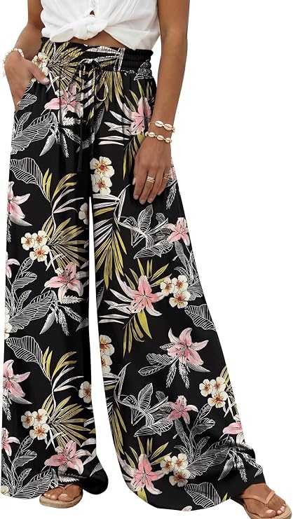 LILLUSORY Womens Wide Leg Palazzo Pants with Pockets High Waist Flowy