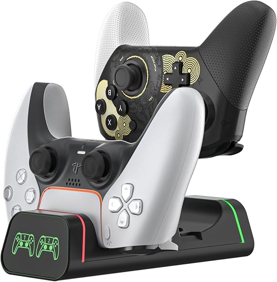 PS5 Controller Dock, Dual Charger for Switch Pro & Xbox Series X|S, Black | Dual USB-C charging for PS5, Switch Pro and Xbox controllers, with LED status lights, Type-C adapters and cable included