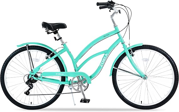 ZUKKA 26 Inch Beach Cruiser Bike for Women 7 Speed Cruiser Bike with High Carbon Steel Dual V-Brakes Commuter Bike for Women Men, Multiple Colors