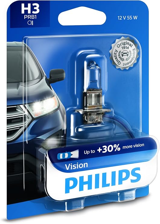 Philips Automotive Lighting H3 Vision Upgrade Automotive Replacement Headlight Bulb, Fits Select High Beam, Low Beam, or Fog Positions (Pack of 1)