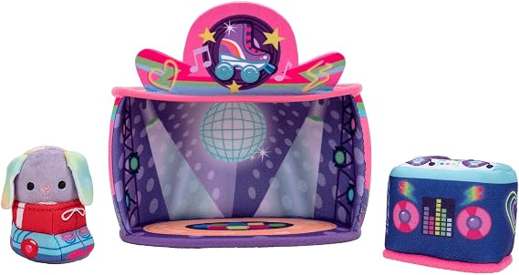 Squishville by Original Squishmallows Rock and Roller Disco Playset - Includes 2-Inch Danya The Bunny Plush, Roller Skates, DJ Booth, and Skating Rink Playscene - Toys for Kids