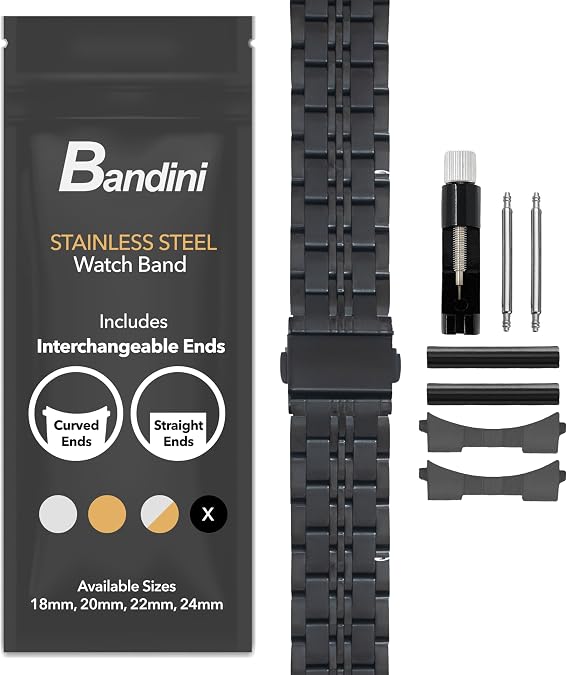 Metal Fitted Curved End Watch Band Jubilee Style Watch Strap 18-24mm