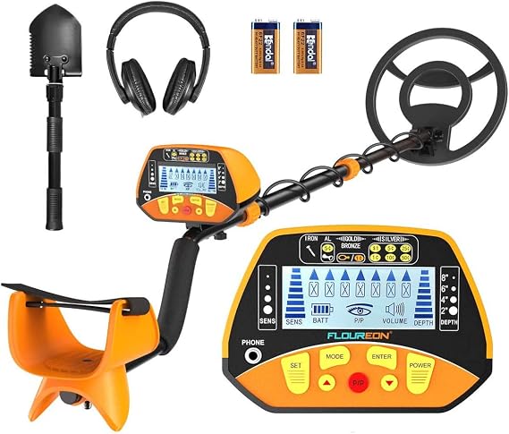 FLOUREON Metal Detector for Adults,High Accuracy Adjustable LCD Display Metal Finder with All Metal&DISC Modes,Pinpoint Function,10 Inch Waterproof Search Coil, Includes Headphone Folding Shovel